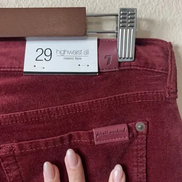 7 For All Mankind HW Ali Velvet Garnet Red High Waist Flare Pants 29 / Retro 70s - Picture 7 of 10